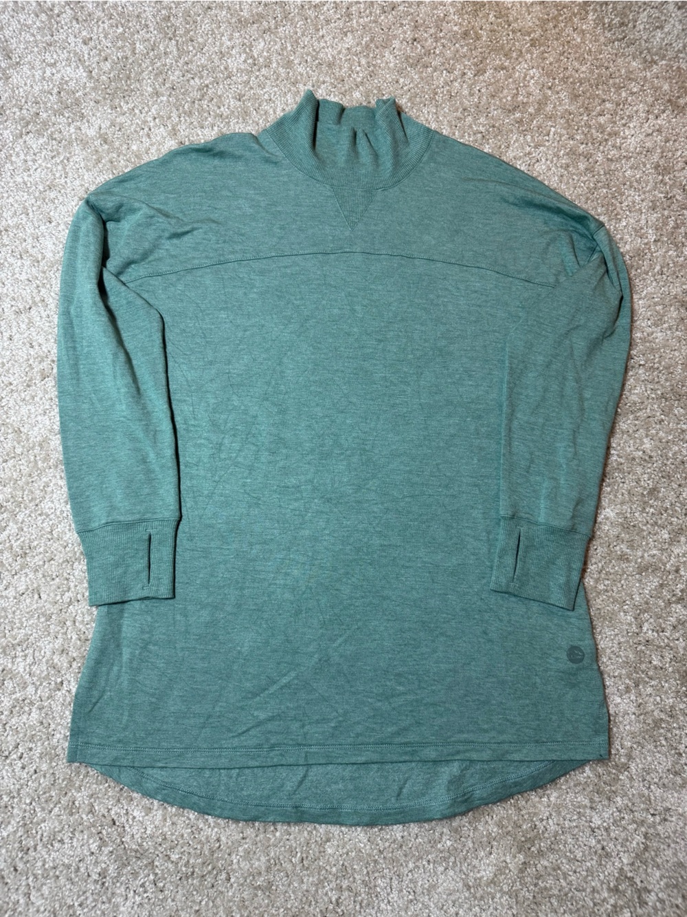 L.L. Bean Green Women's Pullover Mock Neck Sweatshirt Tunic with Thumb Holes